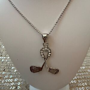 Silver Golf Club Pendant Necklace. 18”